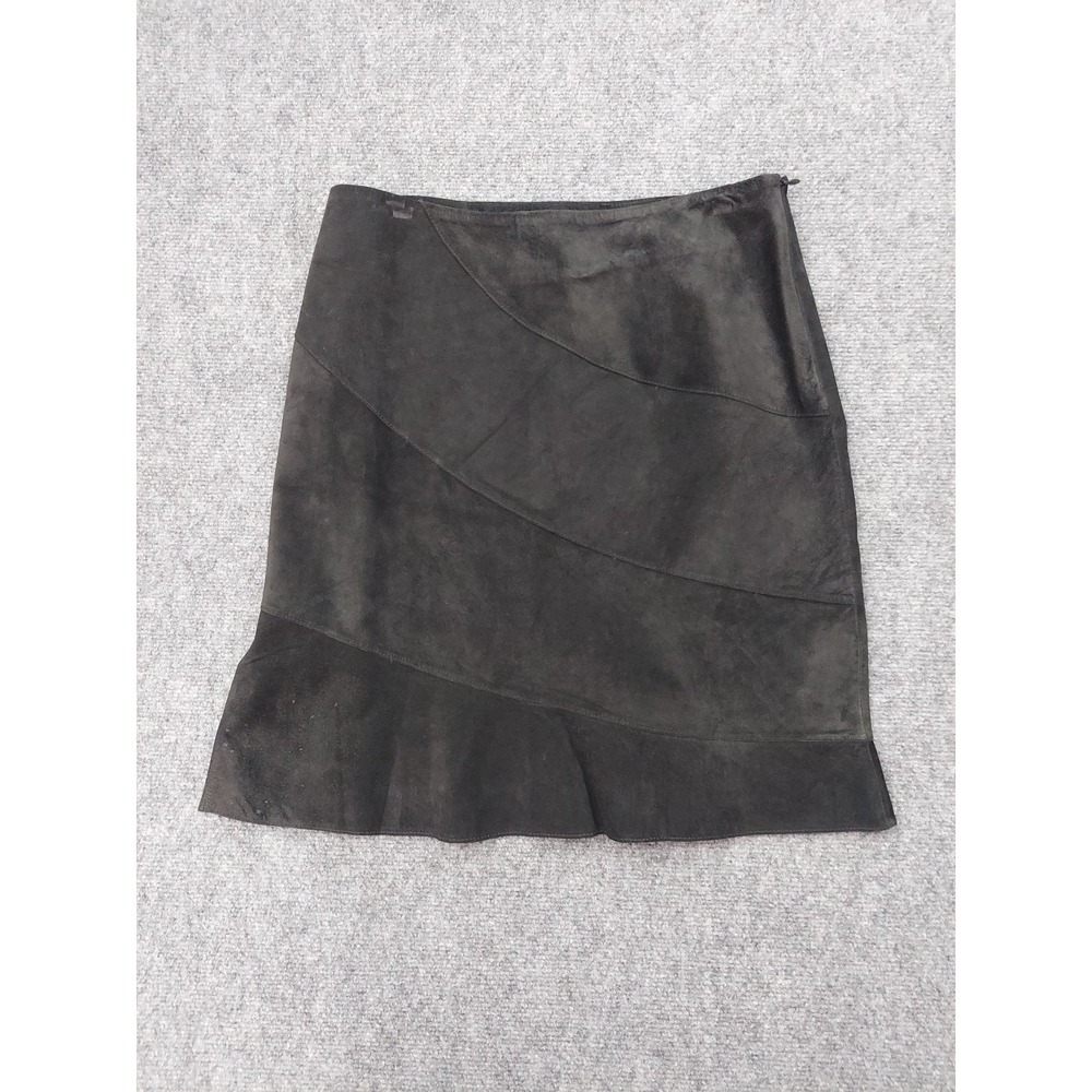 Culture Leather Skirt Womens 8 Black Fit Flare Knee Side Zip Lined Suede Ruffle‎